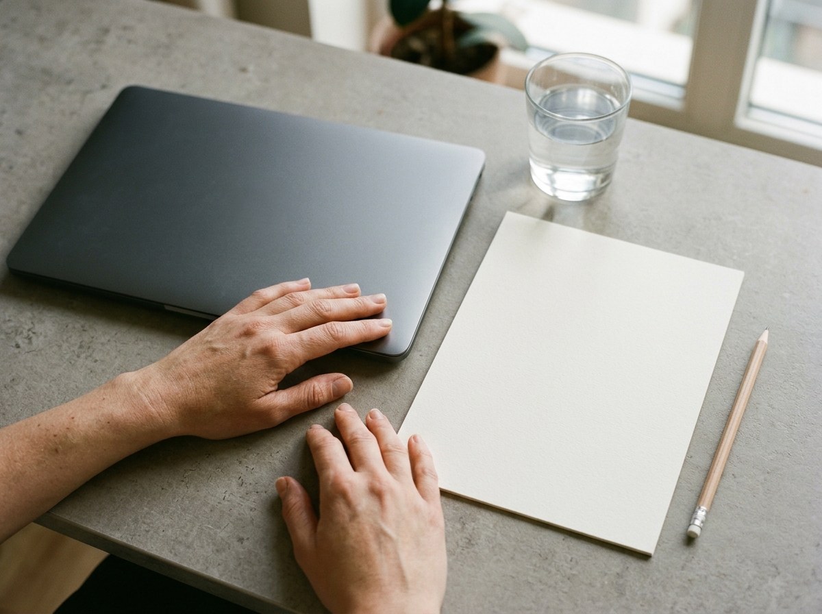 Hands beside a closed laptop and a blank sheet, working through the raw cURL send path in PHP
